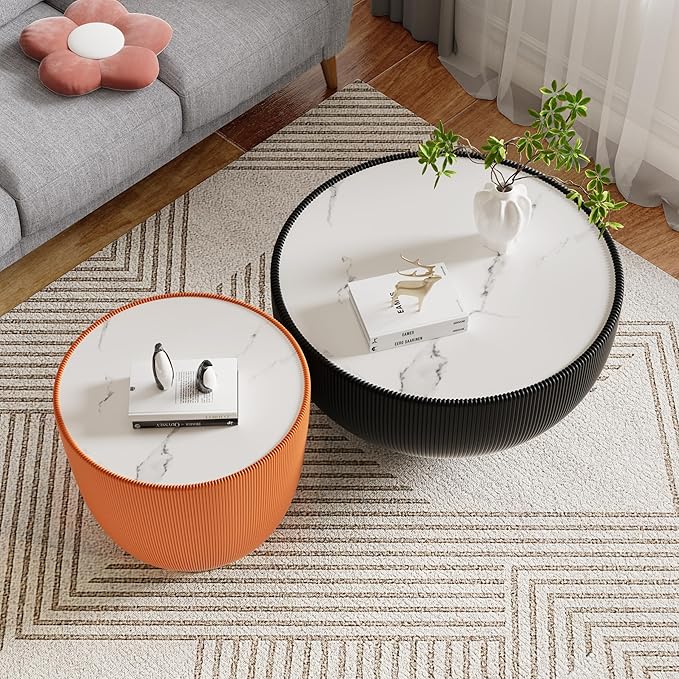 SSLine Bowl-Shape Coffee Table Modern Sintered Stone Top Coffee Table in Black