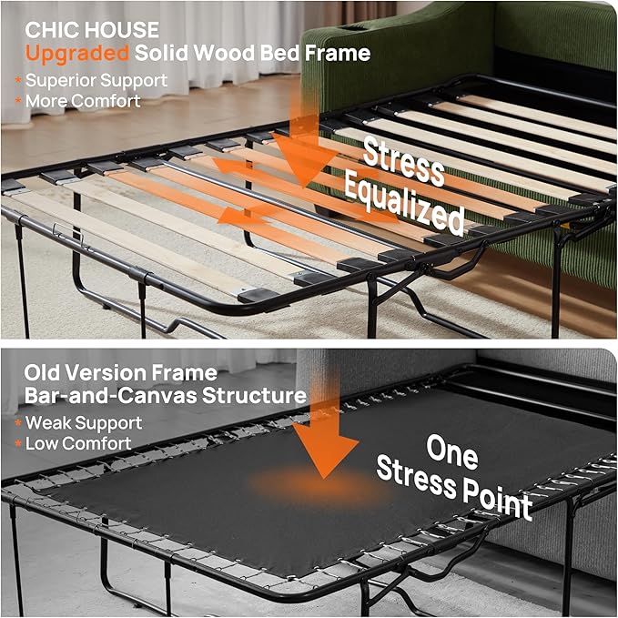 Full Size Pull Out Sleeper Sofa Bed, 2-in-1 Convertible Corduroy Pull Out Couch