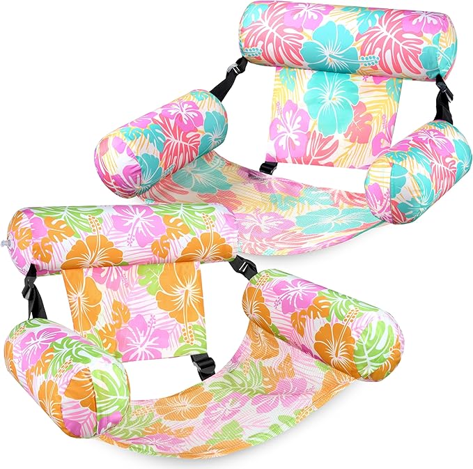 SLOOSH Inflatable Pool Floats Adult, 2 Packs Floating Lounge Chairs, Blow up