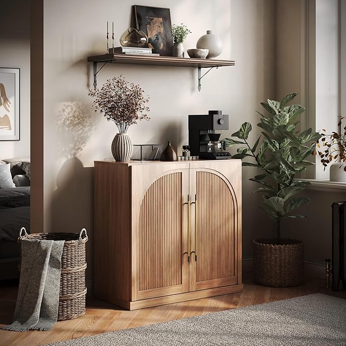 BELLEZE Modular Sideboard with Double-Arc Wood Doors, Small Arched Buffet