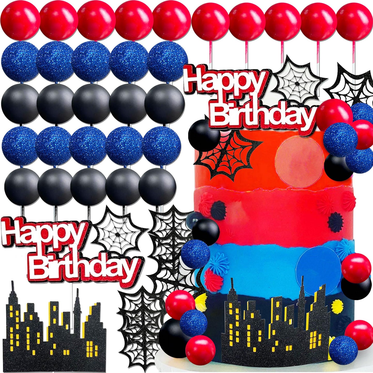 48Pcs Superhero Birthday Cake Decoration Superhero Party Favors Cupcake Cake Decoration Spider Cake Decoration