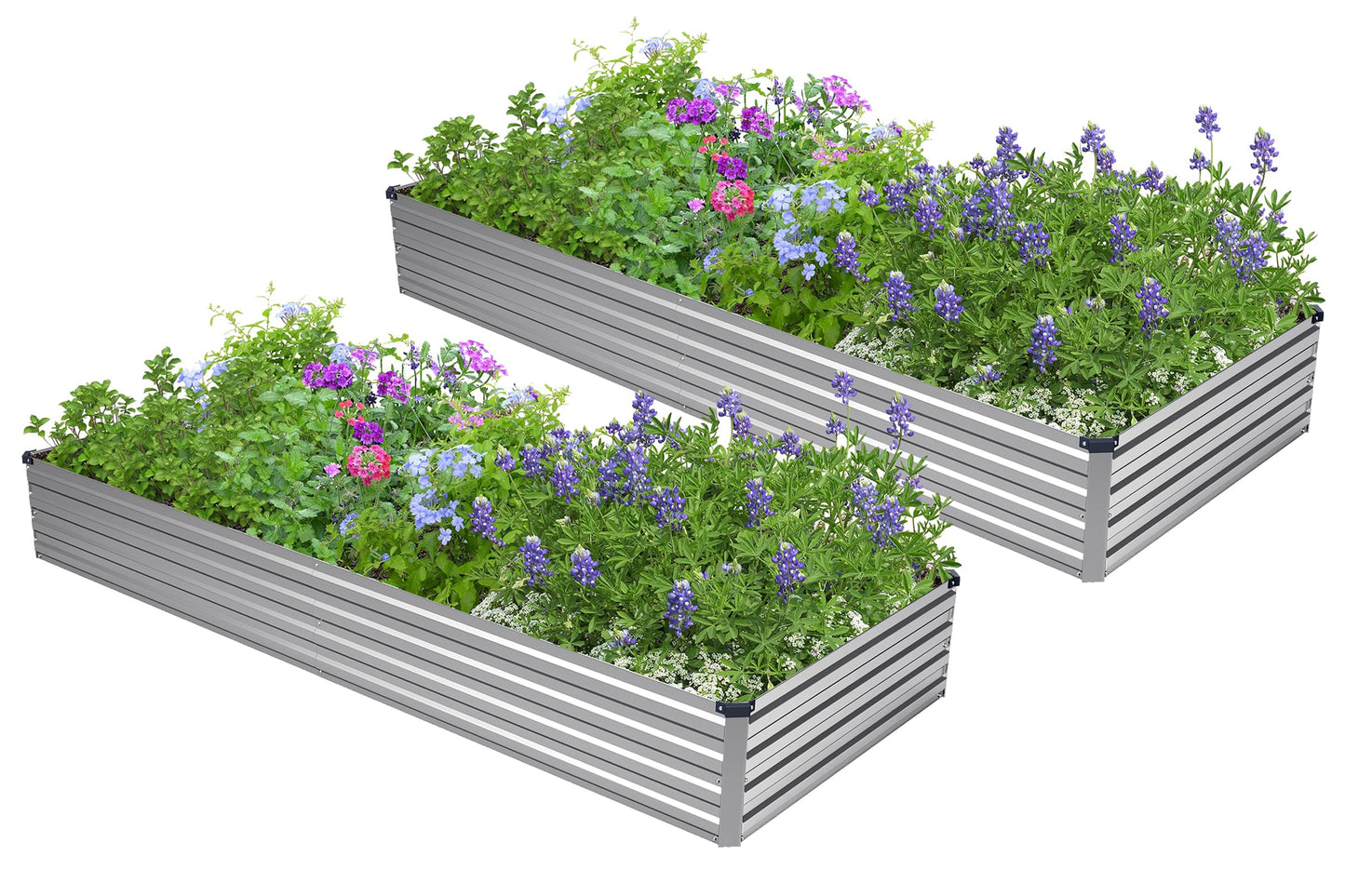 Easllre 2PCS 8x4x1ft Galvanized Raised Garden Bed,Outdoor Planter Box Metal Patio Kit Planting Bed for Vegetables Flowers Herb,Silver
