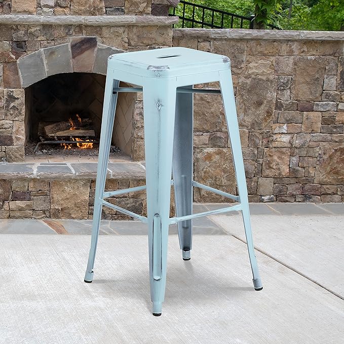 Flash Furniture Kai Commercial Grade 4 Pack 30" High Backless Distressed