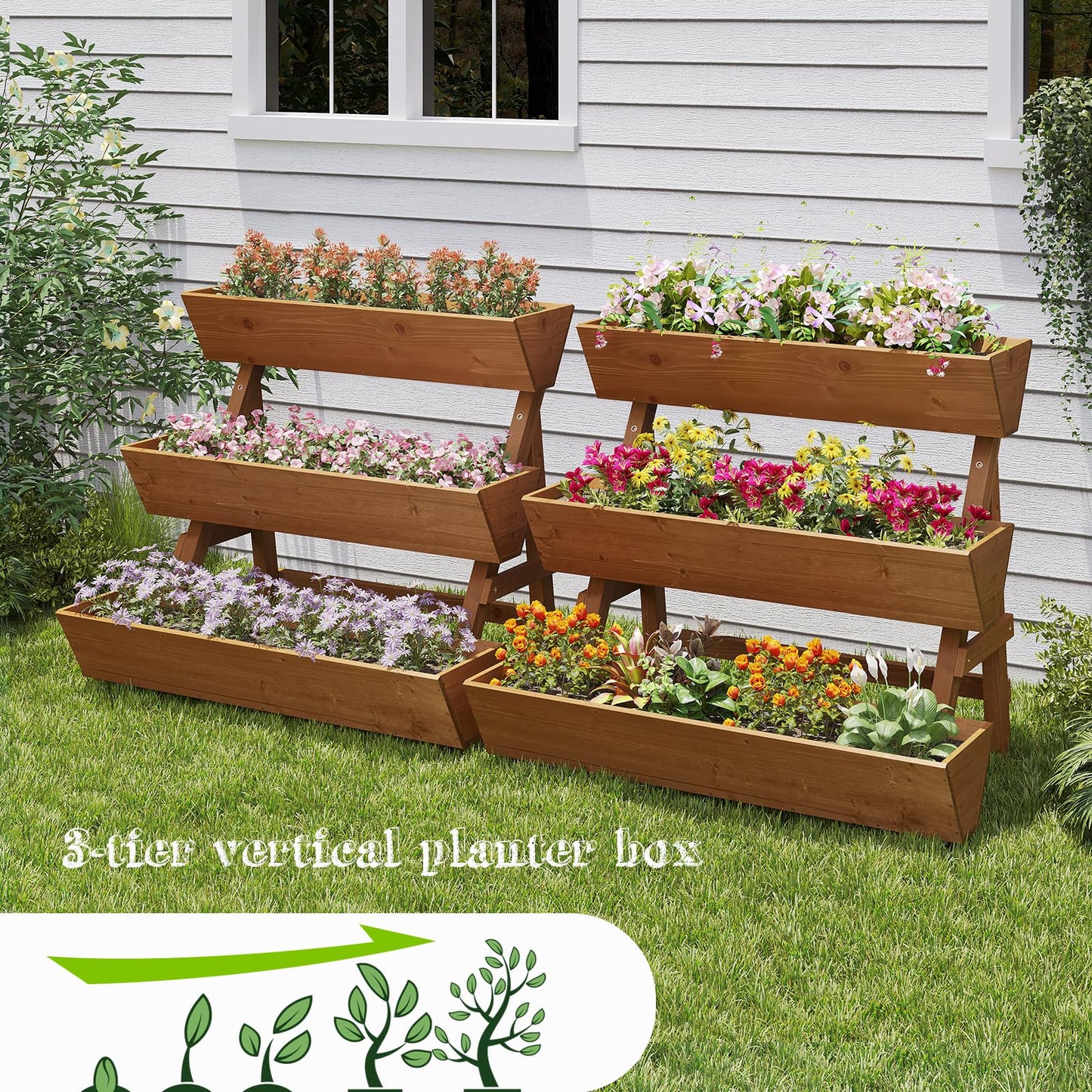 Dawnyard 3-Tiers Wooden Raised Garden Bed Tiered Planter Box Flower Pots Vertical Garden Planter Wood Plant Stand for Vegetables Flowers Herbs for Patio, Balcony, Freestanding (Brown L)