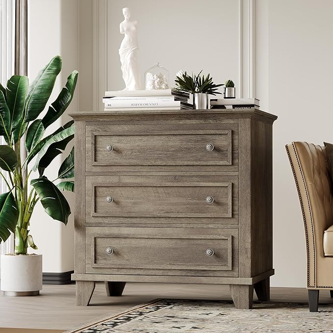IDEALHOUSE 3 Drawer Dresser, Wooden Storage Chest of Drawers