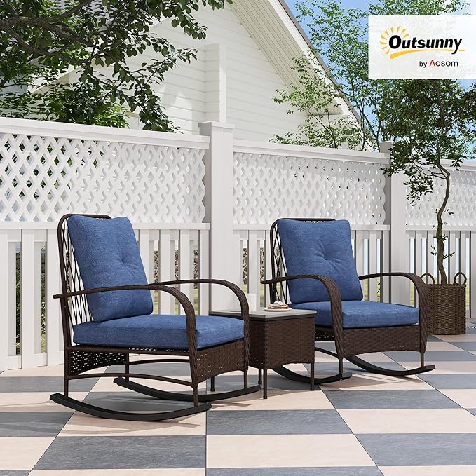 Outsunny 3 Piece Wicker Patio Furniture Set, PE Rattan Rocking Chairs