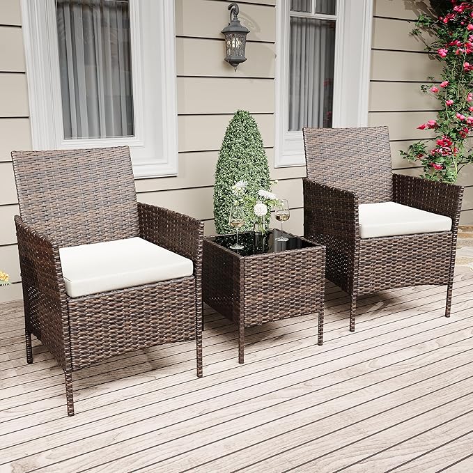 GarveeLife 3-Piece Patio Furniture Set, Rattan Outdoor Furniture