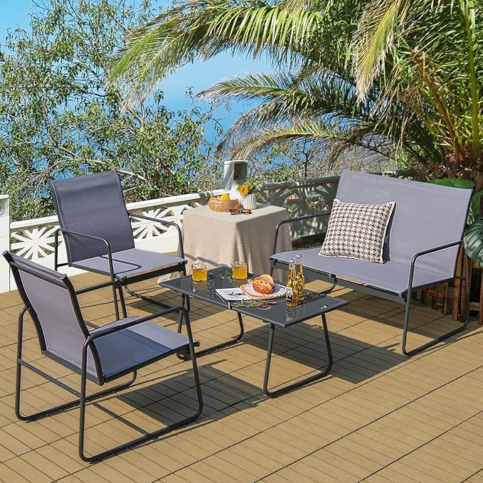 Tangkula 4 Pieces Patio Furniture Set, Outdoor Conversation Set