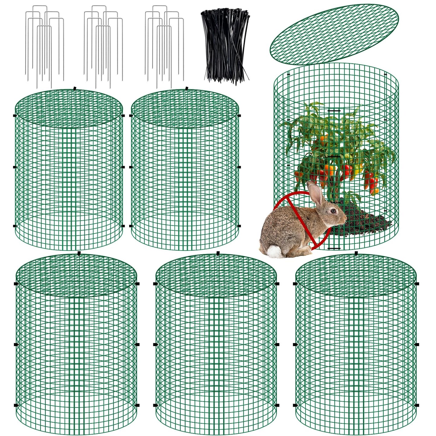succulentlovers 6 Packs 13"x 16" Wire Plant Protector from Animals, Plant Protector Cages with Detachable Covers & Zip Ties & Stakes, Chicken Wire Plant Covers for Flower and Vegetables Protection