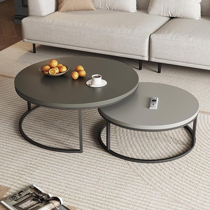 2-Piece Round Nesting Coffee Tables – Walnut Wood Top