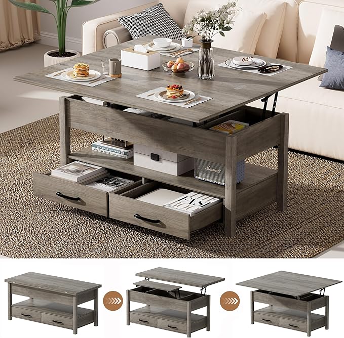SYESWAY 42'' Lift Top Coffee Table, 4-in-1 Multifunctional Lift Coffee Table