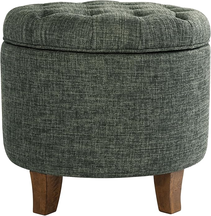 Homepop Home Decor | Upholstered Round Tufted Foot Rest Ottoman | Ottoman