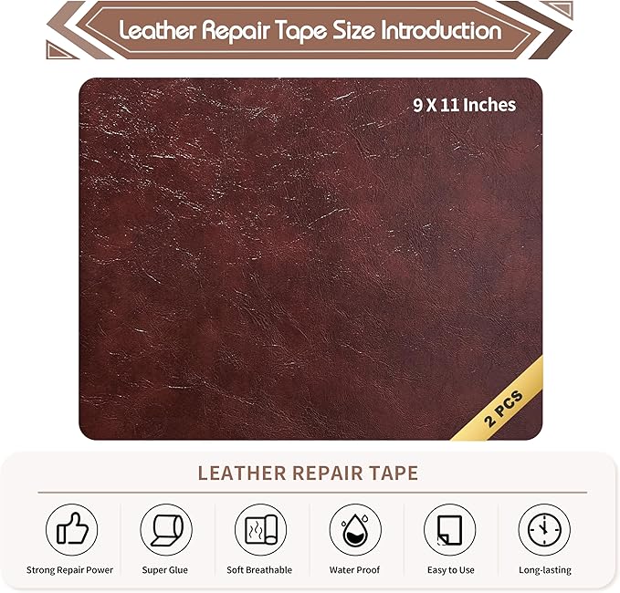 KING MOUNTAIN Leather Repair Patch, 2 Packs 9 x 11 Inches self Adhesive Leather