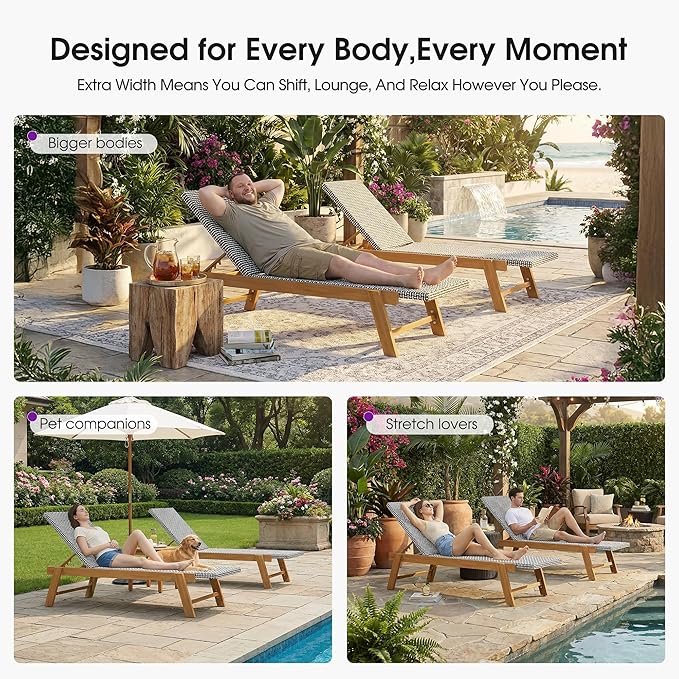 PURPLE LEAF Extra Large Patio Chaise Lounge 2 Pieces French Outdoor Wicker