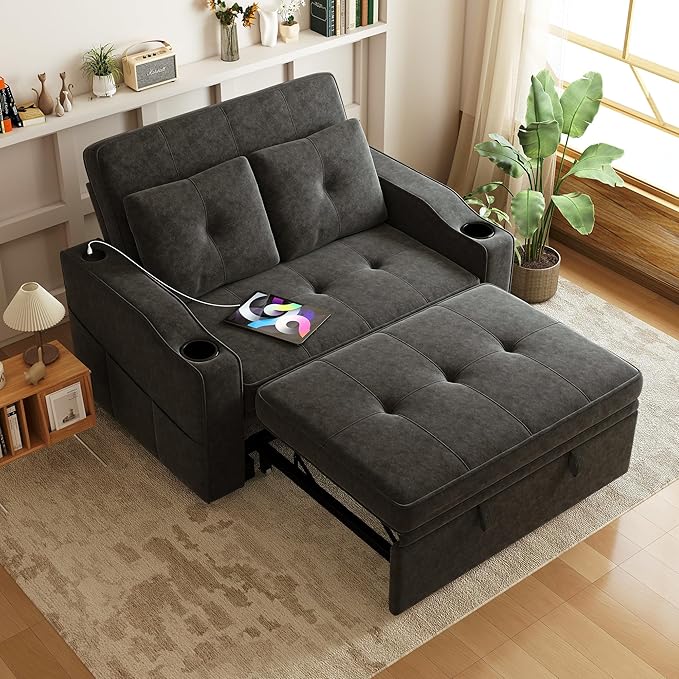 Loveseat Sleeper Sofa, 3-in-1 Convertible Sofa Bed, Pull Out Couch