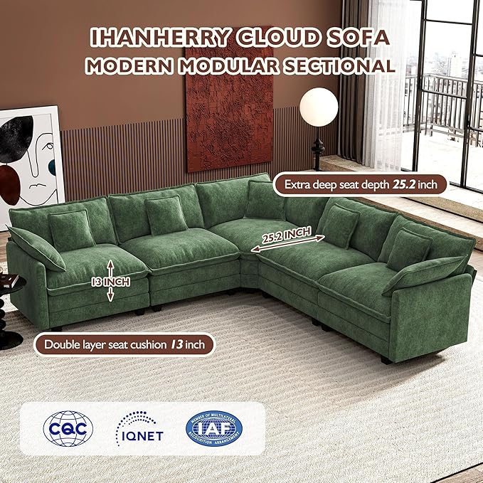Ihanherry 114" V-Shaped Modern Sofa Modular Sectional Cloud Couch