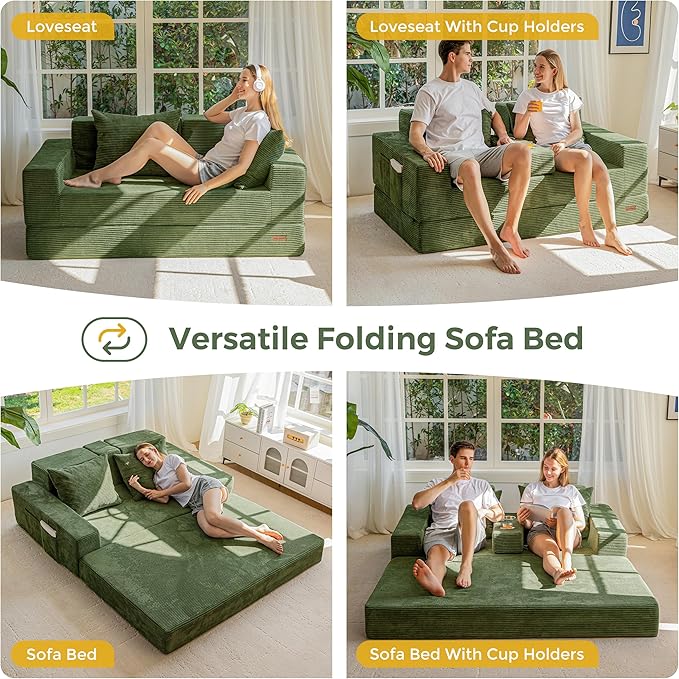 MAXYOYO Loveseat Sofa Bed, 4 in 1 Convertible Boneless Couch Folding Recliner