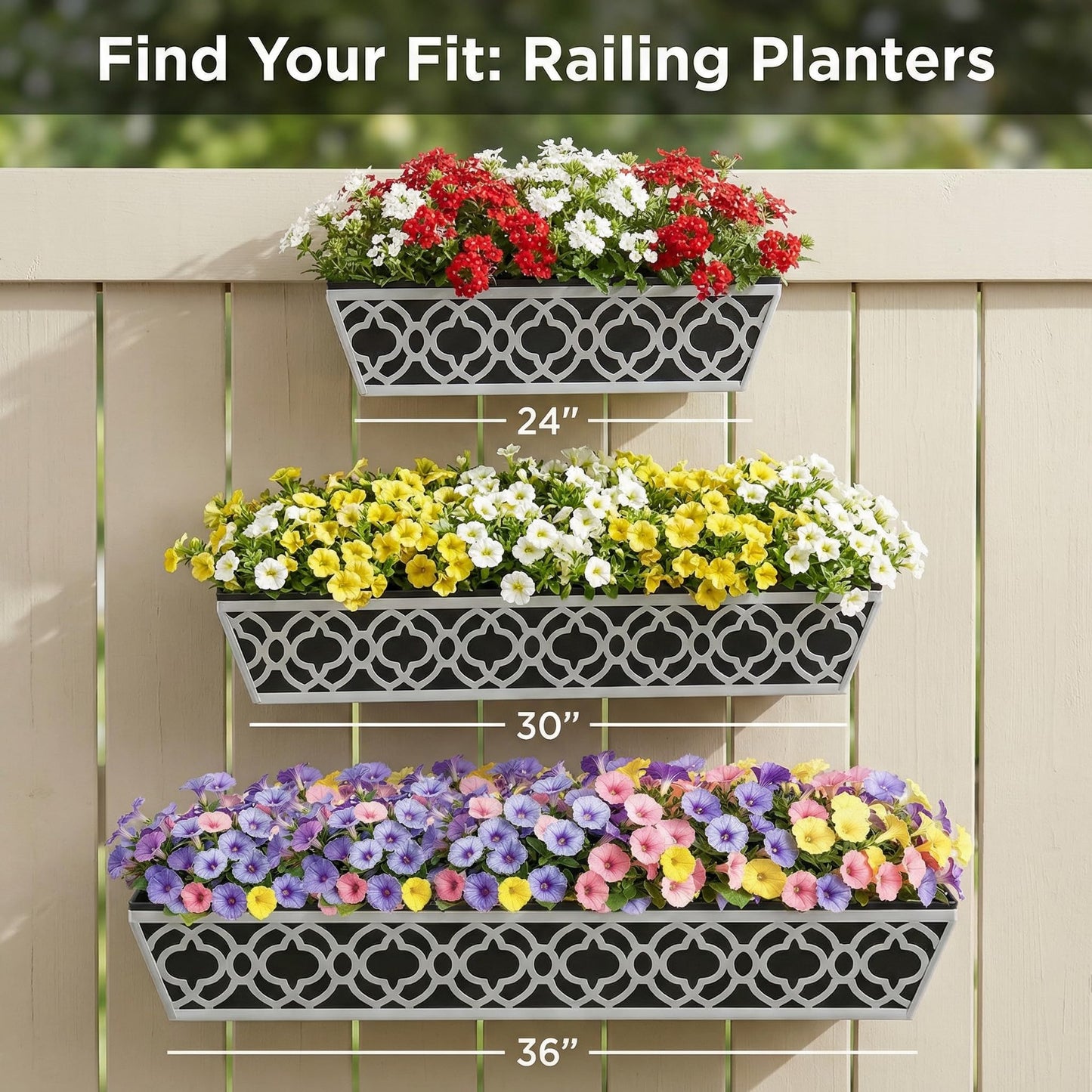LAWYAMAI 4 Pack 30 Inch Railing Planter Boxes with Adjustable Brackets & Non-Woven Liner, Deck Window Hanging Flower Box for Balcony, Fence, Patio, Outdoor Garden, Gray