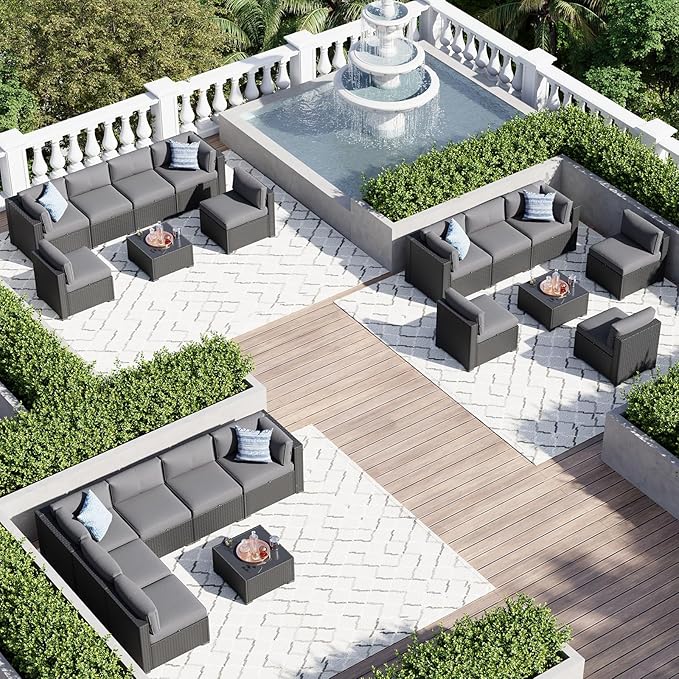 Aoxun 7 Piece Patio Furniture Set Wicker Rattan Patio Sectional Sofa Set