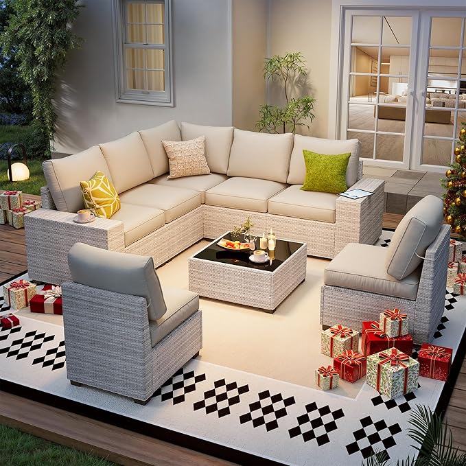 olimix 8 Piece Outdoor Patio Furniture Set, Outdoor Sectional Furniture