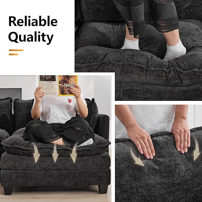 147'' Modualr Sectional Cloud Deep Seat Couch, Oversized Chenille U Shaped