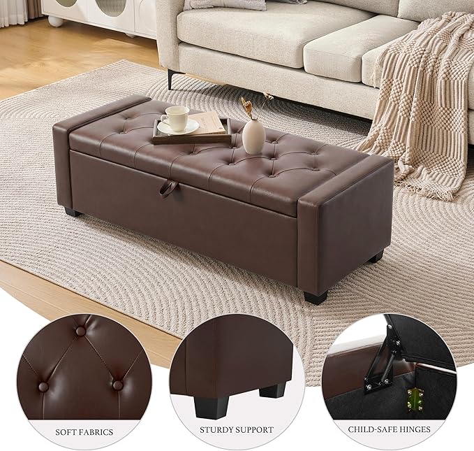 Huatean Home 48" Ottoman with Storage, Storage Ottoman Bench with Safety Hinge