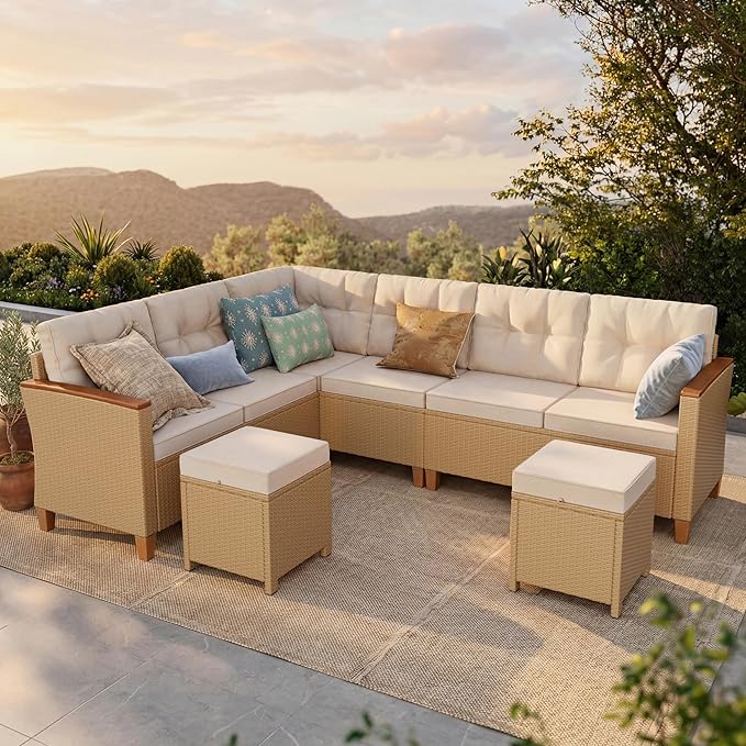 HERA'S HOUSE Small Patio Furniture Set, 6 Piece Wicker Outdoor Patio