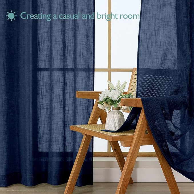 Chyhomenyc Navy Blue Semi Sheer Curtains 54 Inch Length