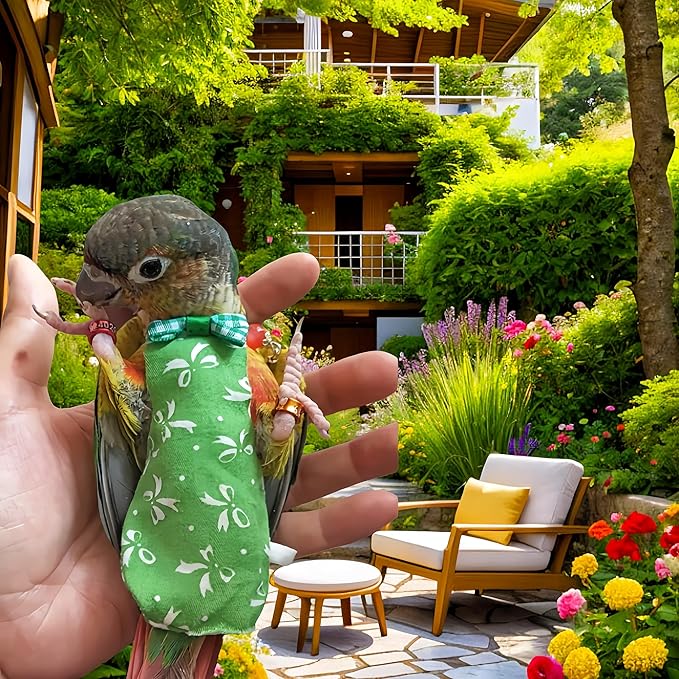 2 Pcs Bird Diapers Bird Harness Flight Suits Diapers with 80 Inch Flying Leash Reusable Parrot Nappy with Waterproof Inner Layer for Cockatiel Budgie Conure Parakeet Lovebird-Bowknot&Lemon