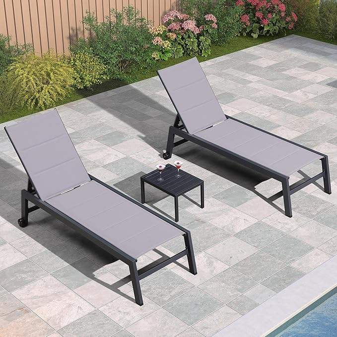 PURPLE LEAF Outdoor Chaise Lounge Set of 2 Aluminum Patio Lounge Chair