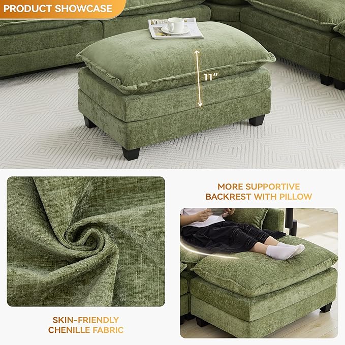 35‘’ Modern Chenille Cloud Sofa Ottoman, Rectangle Ottoman