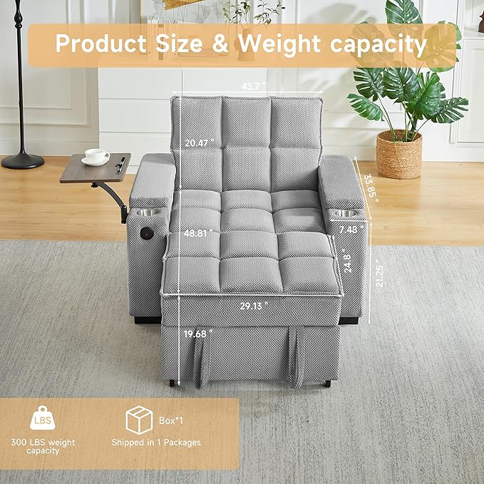Auvsoce 3-in-1 Folding Convertible Sofa Bed Set of 2, Sleep Couch
