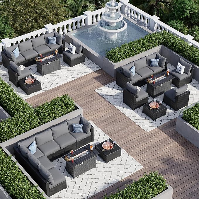 Aoxun 10 Piece Patio Furniture Set Wicker Rattan Patio Sectional Sofa Set