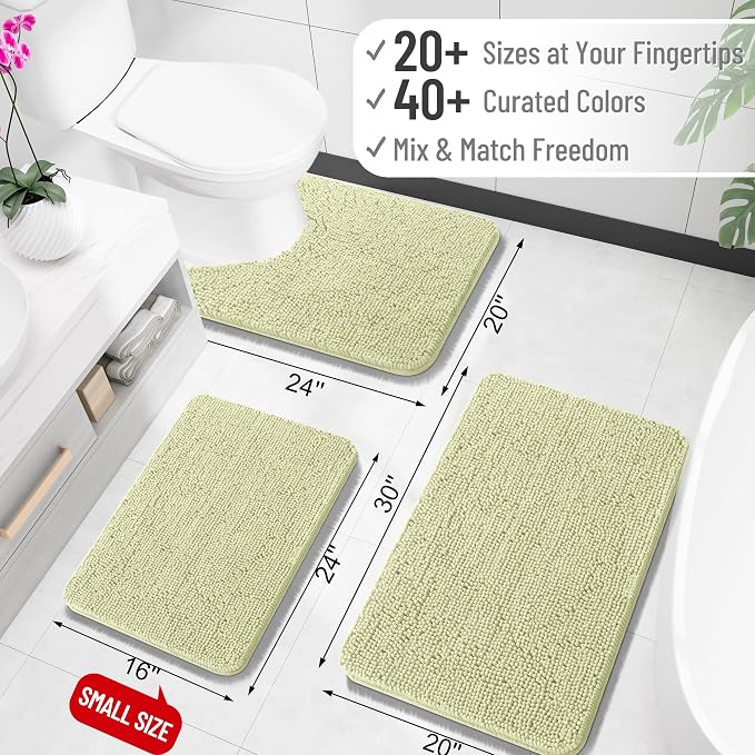 OLANLY Bathroom Rugs 34x21, Extra Soft Absorbent Chenille Bath Rugs, Rubber Backing Quick Dry, Machine Washable Bath Mats for Bathroom Floor, Tub and Shower, Home Decor Accessories, Vanilla