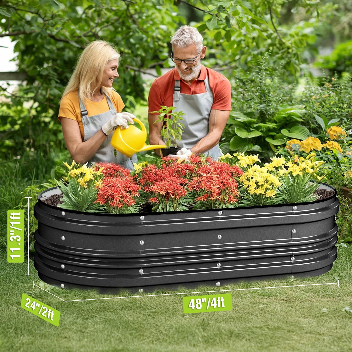 WORKPRO 2PK 4x2x1ft Outdoor Galvanized Raised Garden Bed Kit, Rust & Corrosion Protection, Easy Assembly, Safe Edge, Ideal for Vegetables & Flowers, Black