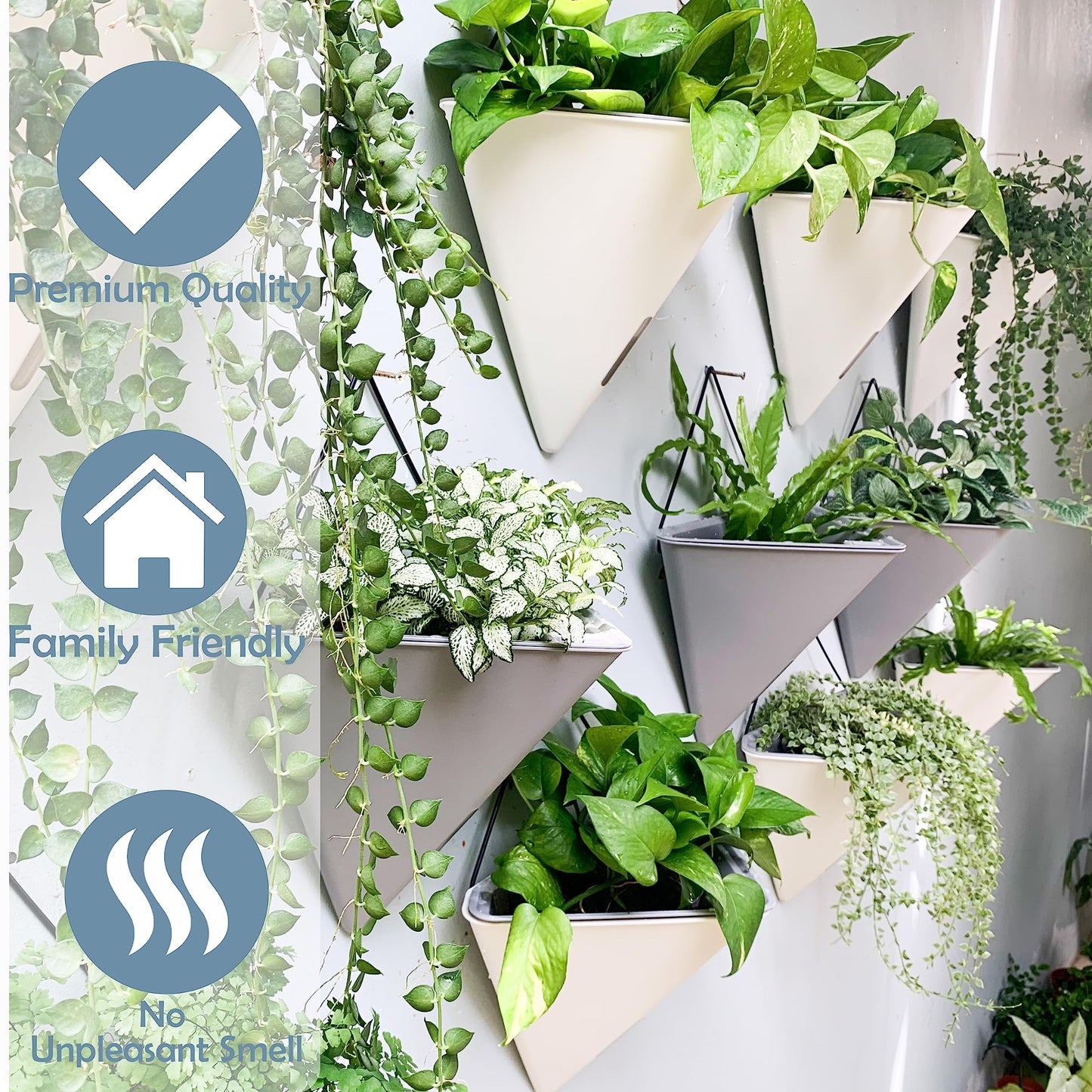 LaLaGreen Bundle- 4 Pack, 12 Inch Large White Self Watering Pot + 2 Pack, 16 Inch Metal Basket with Coco Liner Horse Trough Wall Rail Window Patio Porch Flower Box Geometric Hanging Indoor Vase Decor