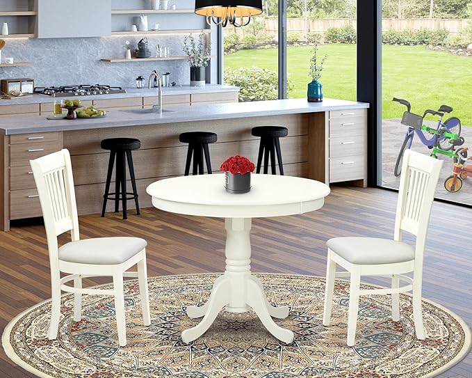 East West Furniture ANVA3-LWH-C 3 Piece Dining Table Set