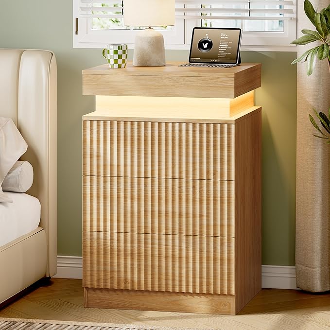 Xixini Fluted Nightstand Set of 2, Night Stand