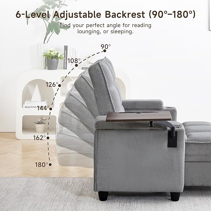 Oversized Recliner Chair with Swivel Tray Table, Modern Tufted Linen Fabric