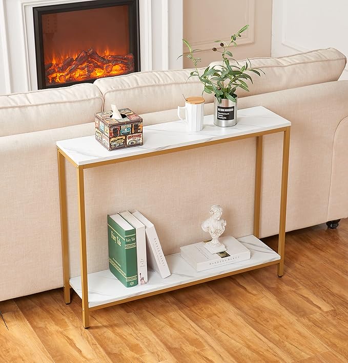loglus Console Table for Entryway, Faux Marble MDF Indoors Sofa Table