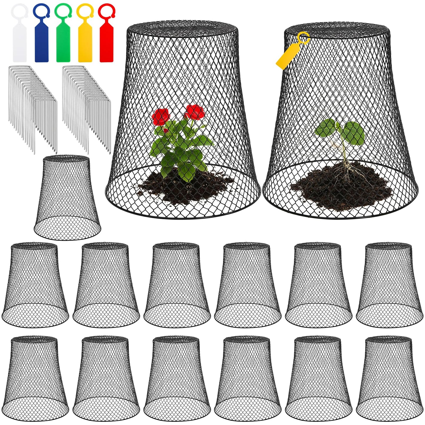 SOUJOY 15 Pcs 12 Inch Large Chicken Wire Cloche Plant Protector Cover, Heavy Duty Metal Garden Plant Protector from Animals, Plant Cages for Keeping Bunnies, Chickens, Squirrels, Birds Other Out