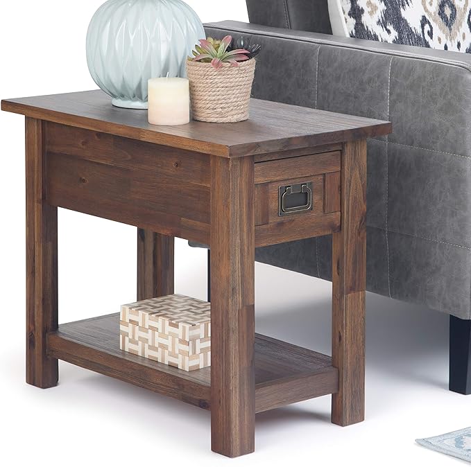 SIMPLIHOME Monroe Narrow Side Table – 14 inch Wide Solid Acacia Wood End Table