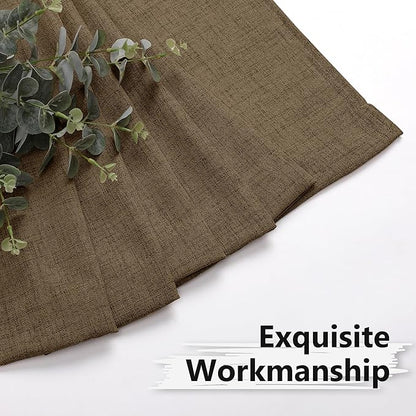 Tollpiz Short Linen Tier Curtains Rod Pocket Semi Sheer Half Kitchen Curtain Burlap Light Filtering Thick Linen Drapes for Bathroom, 30 x 24 inches Long, Brown, Set of 2 Panels