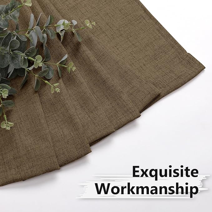 Tollpiz Linen Curtain Bedroom Rod Pocket Semi Sheer Curtains Burlap Light Filtering Thick Linen Drape for Living Room, 54 x 63 inches Long, Brown, Set of 2 Panels