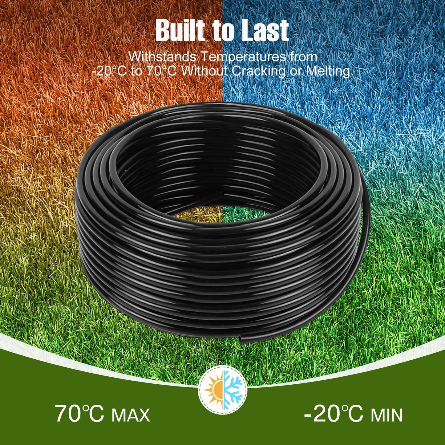 50FT 1/4 Inch Drip Irrigation Tubing with 5 Pack Push-to-Connect 1/4" Tee Connectors, Distribution Drip Line Hose & Universal Tee Fitting, for Drip Irrigation Parts or Drip System and Misting System