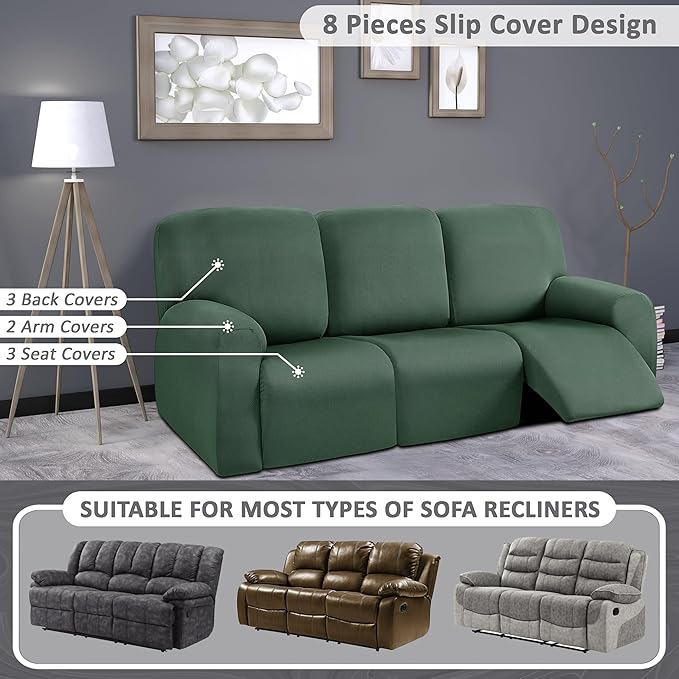 ULTICOR 8-Pieces Recliner Sofa Covers, Yarn Dyed Stretch Reclining Couch Covers