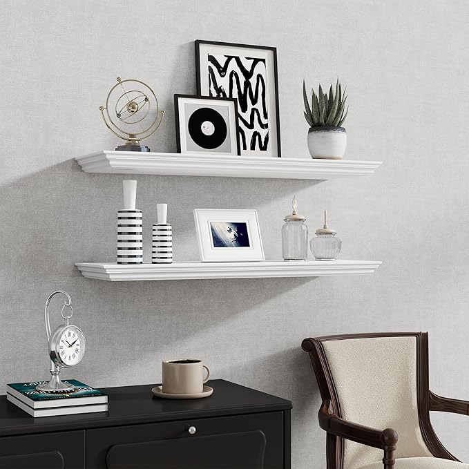 Fun Memories Floating Shelves 32 Inch Long, 9.3 Inch Deep Classic Crown Molding