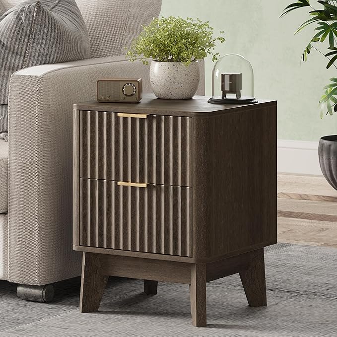 Fluted Nightstand Set of 2, Modern End Table