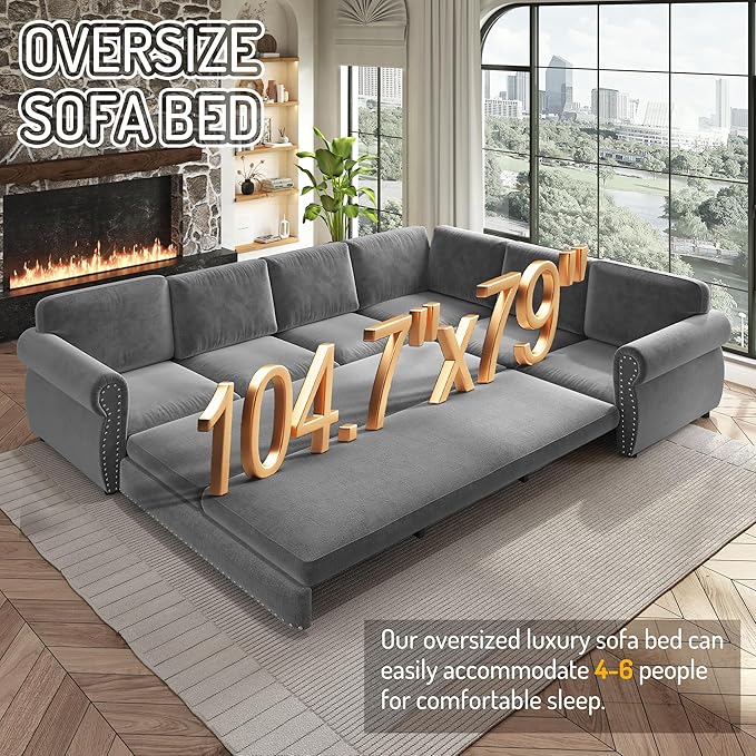 118" L-Shaped Sleeper Couch Bed