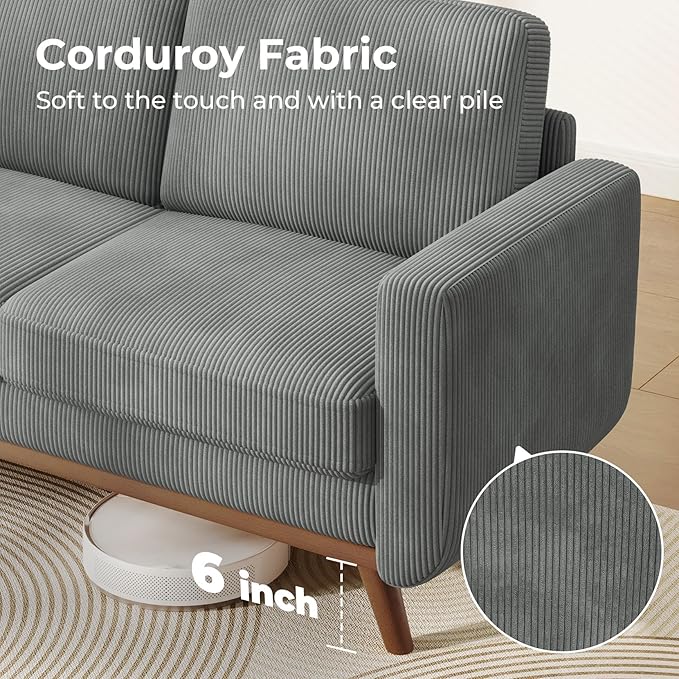 Vesgantti 68" Loveseat Sofa Dark Gray, Comfy Corduroy Couch